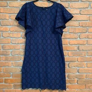 J.Crew Navy Eyelet Lace Dress with Flutter Sleeves Zip Back Summer Cocktail - 4